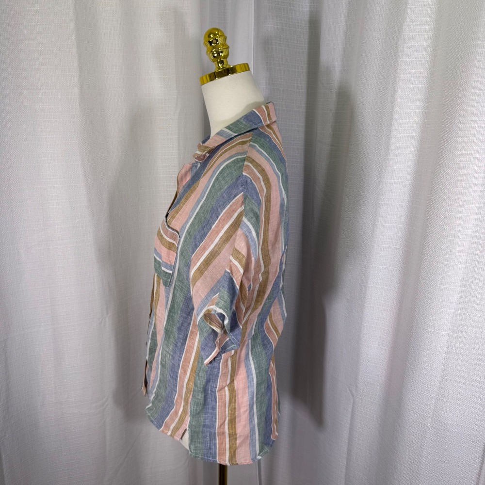Garnet Hill Button Down S/S Shirt Womens 10 Multi Color Striped 100% Linen Top - Picture 10 of 11
